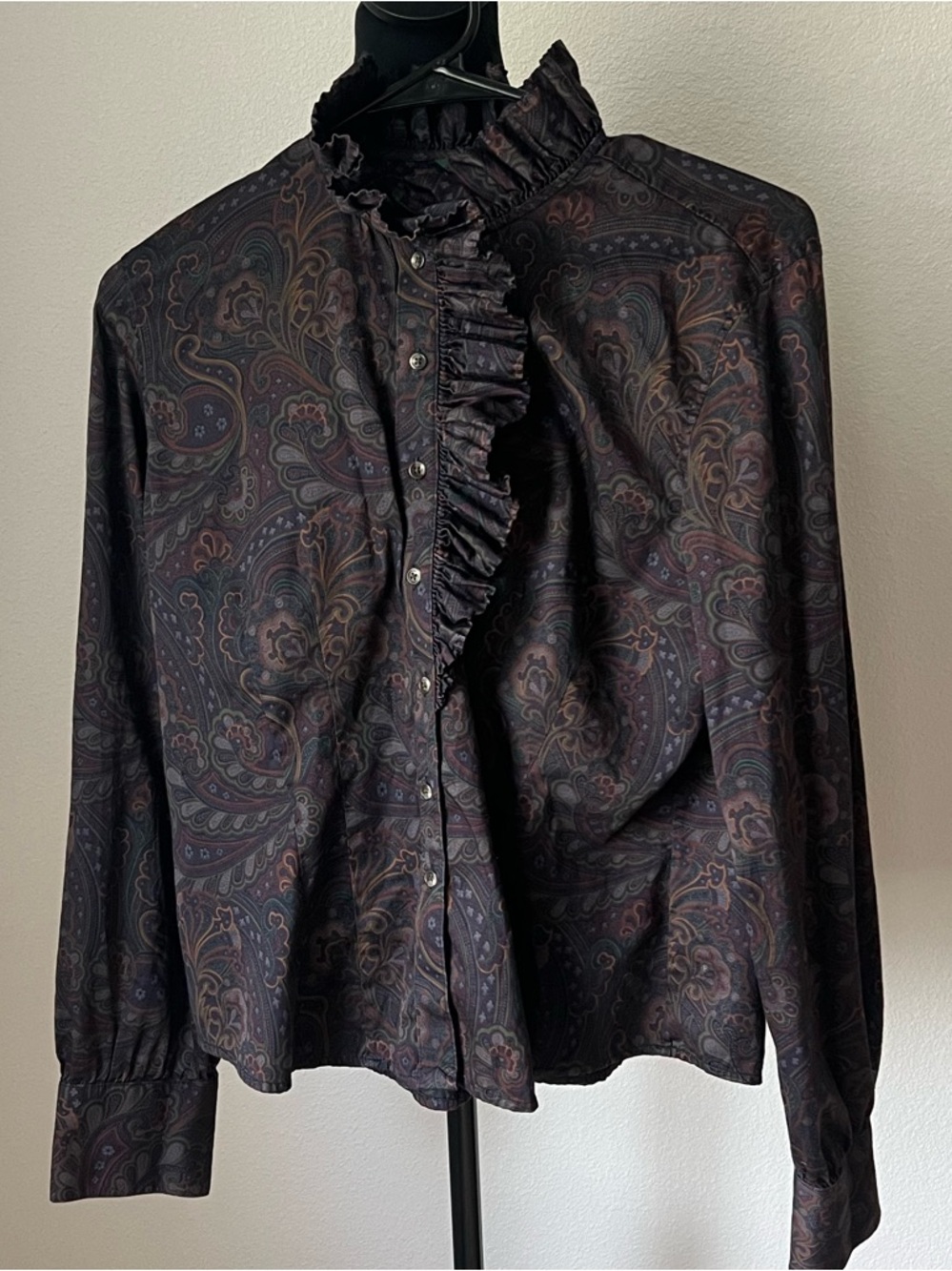 Ralph Lauren Dark Paisley Pattern Button-Front Blouse size L